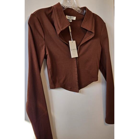 Simmi London Top Womens 6 Corset Tobacco Hook & Eye Cropped Long Sleeve Stretch - Picture 3 of 12